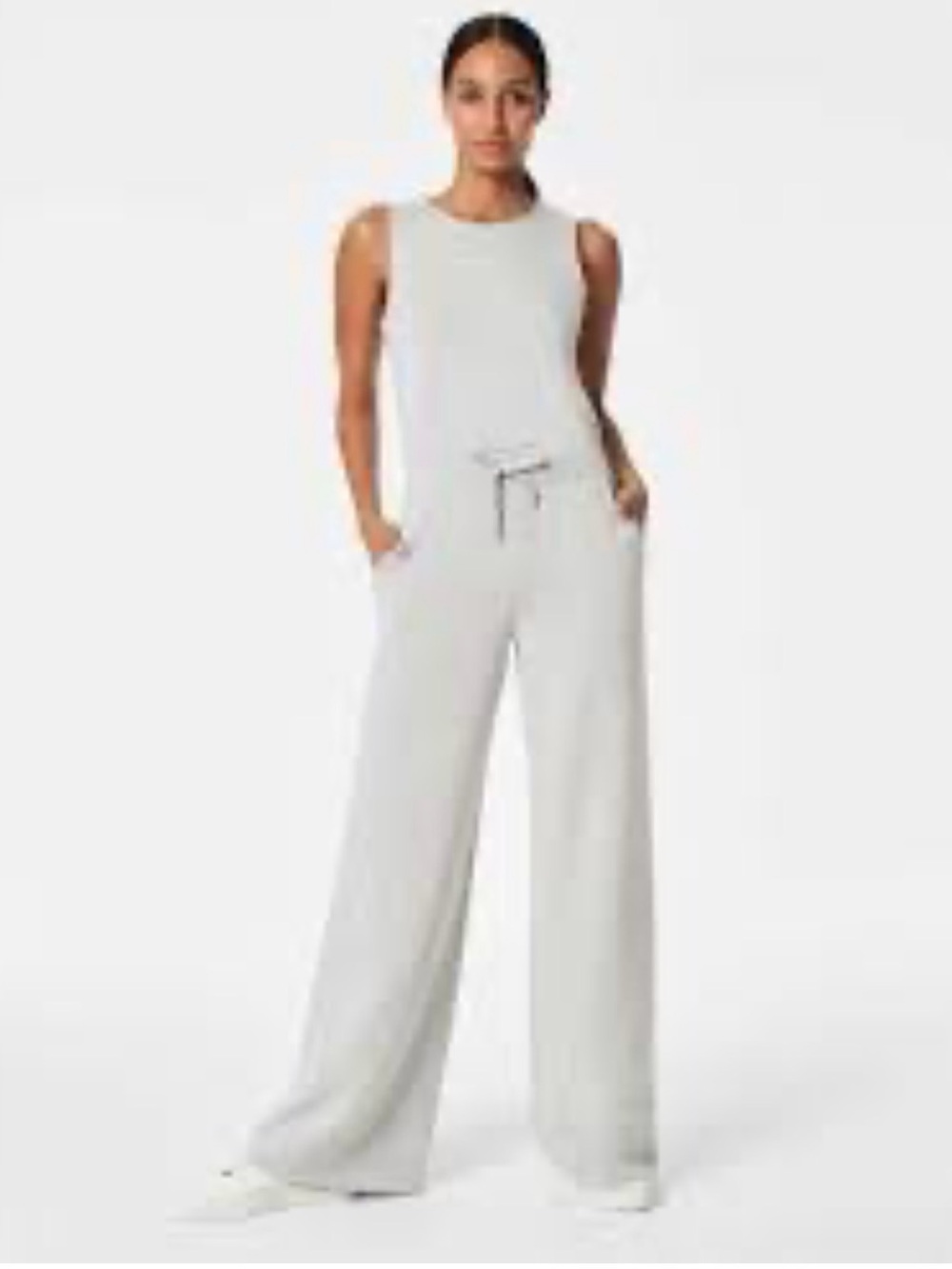 Spanx Air Essentials Sleeveless Gray Drawstring Waist Jumpsuit